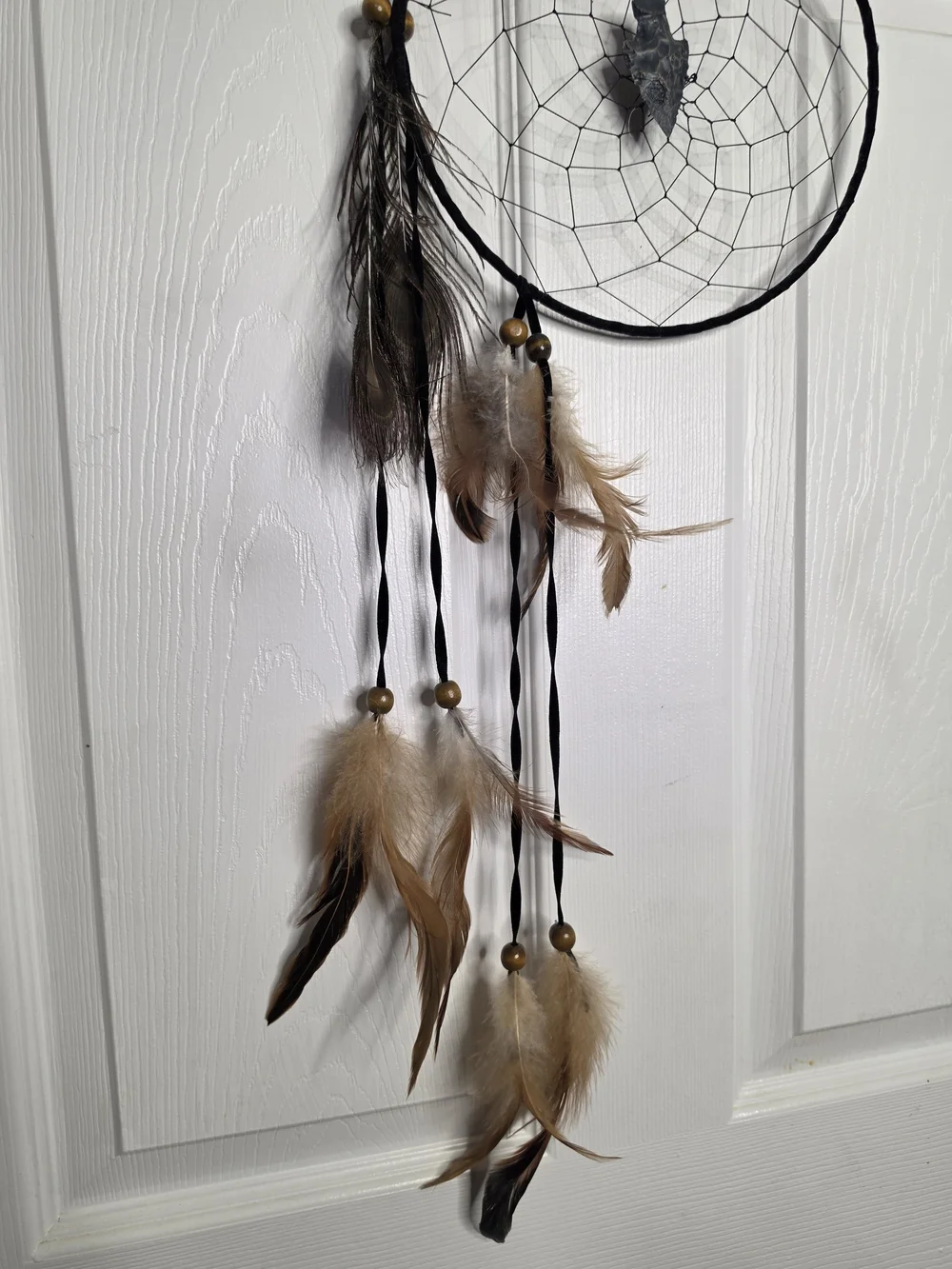 Handmade Black Dreamcatcher with Natural Brown Feathers